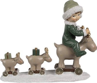 Clayre & Eef Decoratie Beeld Kind 17x8x14 cm Beige Groen Polyresin