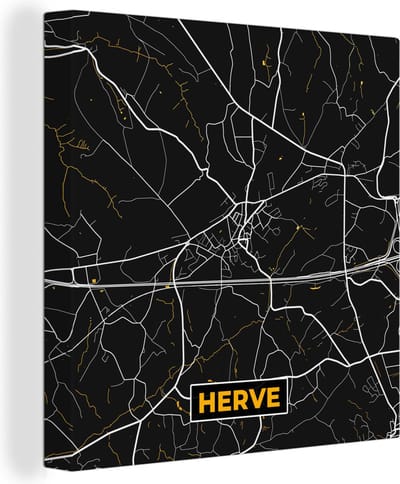 Canvas Schilderij Plattegrond - Goud - Kaart - Herve - Stadskaart - 20x20 cm - Wanddecoratie