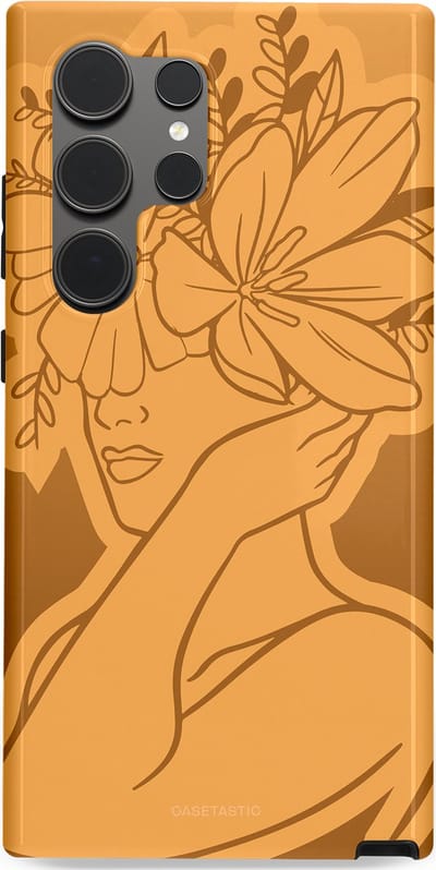 Casetastic hoesje geschikt voor Samsung Galaxy S24 Ultra - Dubbellaagse bescherming - Botanische Elegantie - Fashion Case - Goud Bruin Terracotta