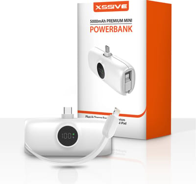 Mini Powerbank 5000 mAh - 20W USB C Snellader Plug Geschikt voor Powerbank iPhone / iPad met Lightning Poort en Apple Watch - Ingebouwde Kabel voor 14 Pro Max - 20W Fast Charger - Compact en Licht - Wit