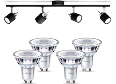 Philips Meranti Opbouwspot (Zwart) - Warmwit Licht - Plafondspot met 4 Lichtpunten - GU10 - SceneSwitch - Eenvoudig Dimbaar met Je Klassieke Schakelaar