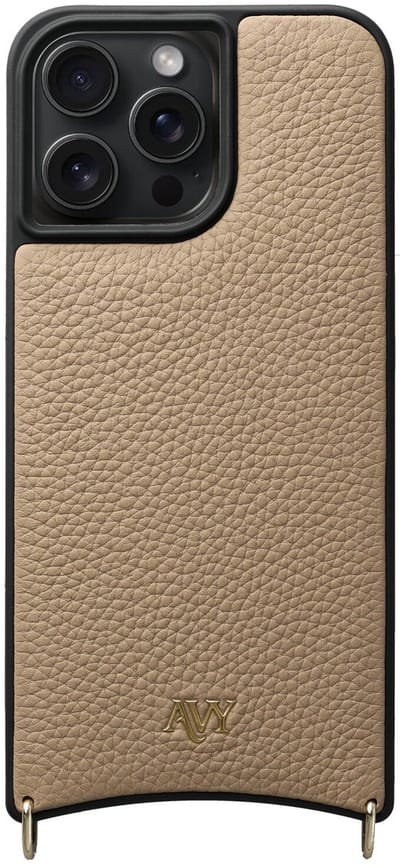 AVY Leren Hoesje geschikt voor Apple iPhone 15 Pro Max | Compatibel met MagSafe | Leather Case | Back Cover | Haakjes voor koord | Beige