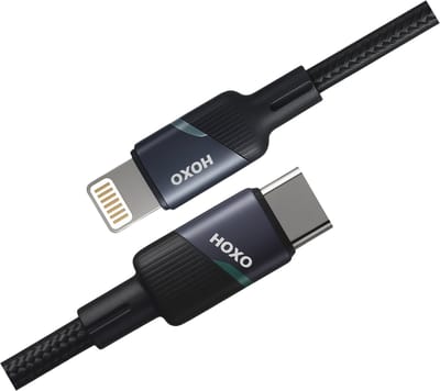 HOXO USB-C naar 8-Pin Oplaadkabel 27W – 2 Meter – Snelladen – Gevlochten Datakabel – Zwart