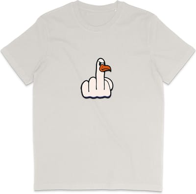 Grappig Heren en Dames T Shirt - Middelvinger Vogel - Vintage Wit - XS