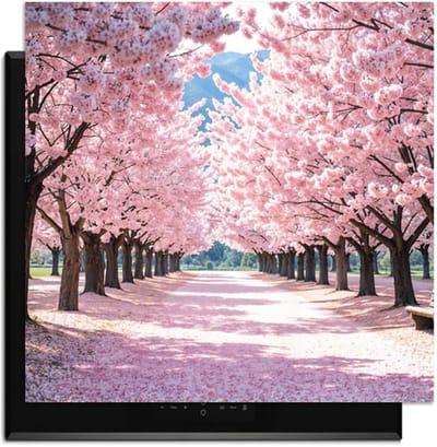 KitchenArt - Sakura Bliss – Inductie Beschermer - 59x52 cm - Kookplaat Beschermer - Luxe Afdekplaat Inductieplaat - Anti-slip & Oprolbaar - Beschermmat Inductiekookplaat
