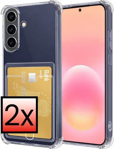 Hoesje - 2 Stuks - Geschikt voor Samsung Galaxy A57 - Met Pashouder en Kaarthouder - Telefoon Hoes Shockproof - Siliconen Case - Back Cover - Shock Proof - Pasjes Houder - Transparant