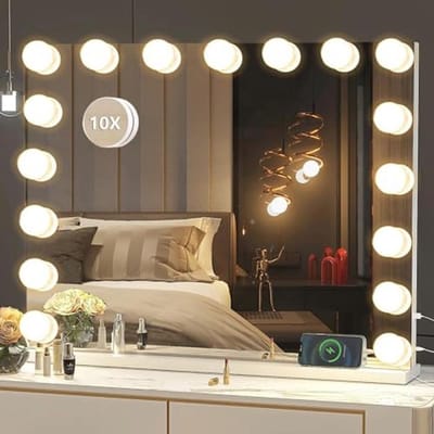 Dimbare Make-up Spiegel met 17 LED Lampen en Geheugenfunctie - Wandmontage