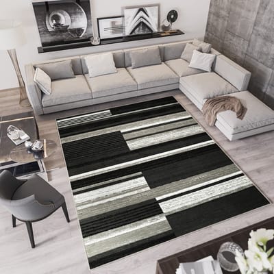 Tapiso Qmega Vloerkleed Zwart Grijs Modern Woonkamer Tapijt Maat- 120x170