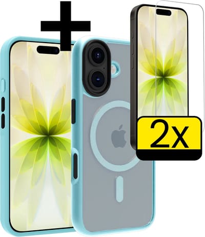 Hoesje - Met 2x Screenprotector - Geschikt voor Apple iPhone 17 - Magsafe Compatible - Sterk & Shockproof - Back Cover - Shock Proof Case - Telefoon Hoes - Telefoonhoesjes - Lichtblauw
