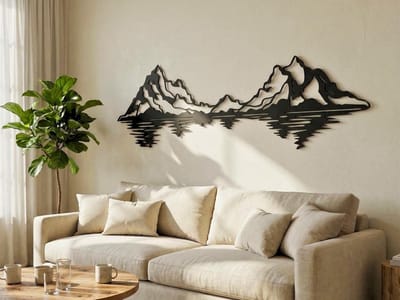 VAILLA houten bergen wanddecoratie zwart goud 100x28 cm, 3D muurdecoratie voor woonkamer en slaapkamer