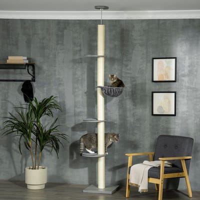 REDOM - Kattenkrabpaal - sisal - verticale structuur - 40 x 40 x 230-250 cm Gray