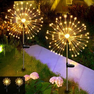 2 Stuks Zonne-energie Vuurwerk Lichten met 300 LEDs, Waterdichte Feestverlichting voor Buiten, Perfect voor Kerst, Bruiloften en Tuinfeesten
