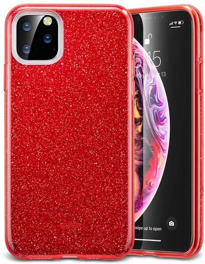 Ntech hoesje Geschikt voor iPhone 11 Pro Glitter TPU Back Hoesje - Rood