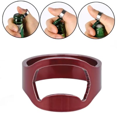 Ring met flesopener - Bierfles opener ring - Rood - Fles openen met ring - Metaal - Cadeau - CHPN