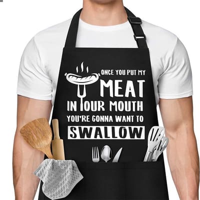 Zwarte verstelbare schort, humoristisch en grappig design, vlekbestendig en waterdicht, zwart maat 5.