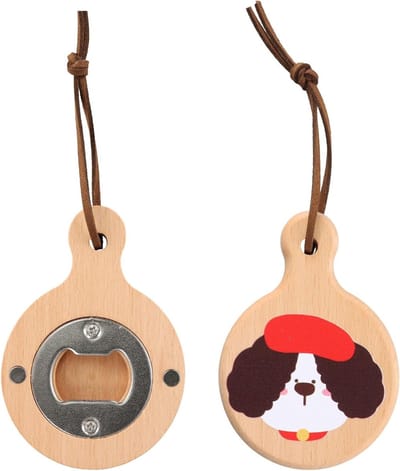 Houten Flesopener met RVS, Ronde Bieropener, Gepersonaliseerd met Magnetische Gifts, Duurzaam en Schokbestendig, Perfect voor Feestjes en Cadeaus