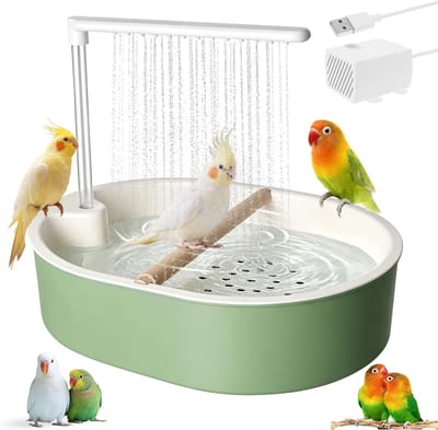 Vogeldouche met waterval en circulatiekraan voor parkieten, automatische vogelbaddouche, ideaal vogelbad en badkuip voor vogels