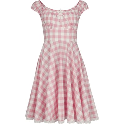 Hell Bunny - Rockabilly Midi-jurk - Cindy Dress - S tot L - voor Vrouwen - felroze-wit