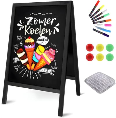 KAD® Krijtbord - Dubbelzijdig Krijtbord voor Buiten - Ideaal voor Winkel, Horeca & Menu – Stabiel A-bord - Zwart - 66cm x 44cm x 5cm