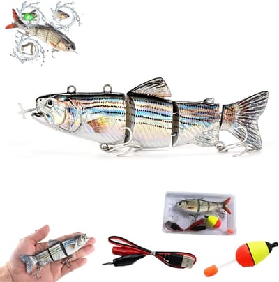 Robotic Swimming Fishing Lock, LED Light Robot Fish Bait, USB oplaadbaar elektrisch visaas met LED-licht voor alle soorten water