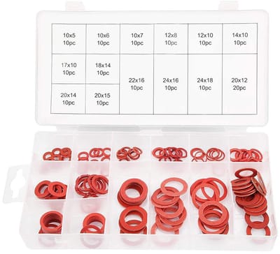 Dailygoods- Sluitringen 150 Stuks - Rood Staalpapier - Platte Sluitringen - Assortiment 14 Maten - Set met Opbergdoos - Gewicht 113 gr. - Afdichtringen