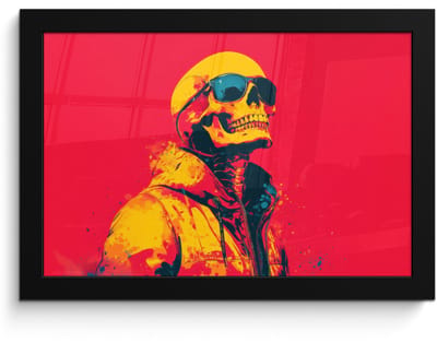 Poster in lijst - Fotolijst 30x20 cm - Posters - Zonnebril - Schedel - Jas - Rood - Posterlijst zwart - Decoratie - Wanddecoratie woonkamer - Muurdecoratie slaapkamer