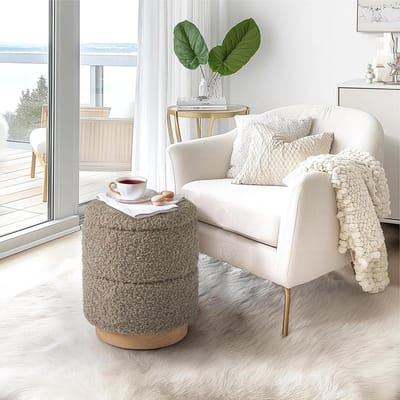 Opbergpoef Rond - Ottomaanse Kruk - Extra Zitplaats - Montagevrij Ontwerp - 46 cm Hoog - Taupe