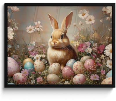Poster in lijst - Fotolijst 70x50 cm - Posters - Paashaas - Lente - Paaseieren - Posterlijst zwart - Decoratie - Wanddecoratie woonkamer - Muurdecoratie slaapkamer