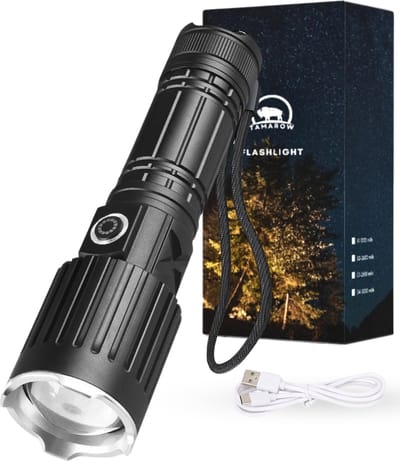 Tamarow Oplaadbare LED Zaklamp met Cob en SOS Licht - 30W - Patrouillelicht - Zoomfunctie - Waterdicht - 5000mAh Batterij - TYPE-C USB - 5 Lichtstanden