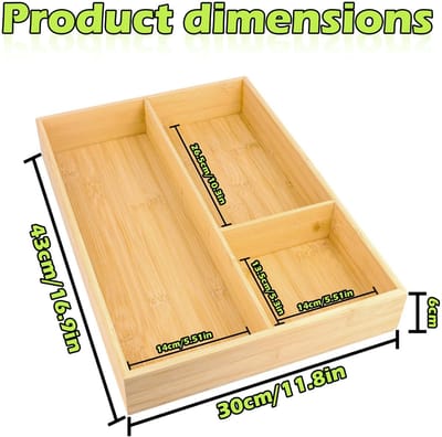 Dailygoods - Bestekbak voor lade - Bestekorganizer - Houten bamboe - 3 vakken - Keukenaccessoire - Perfect voor keuken en kantoor