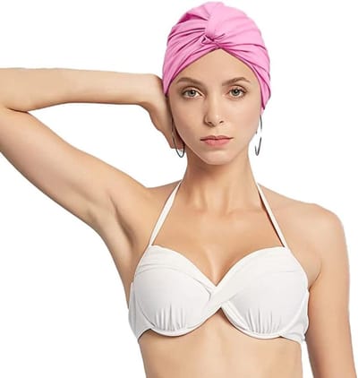 VHV - Badmuts - Zwemcap dames - Douchemuts - Zwemturban dames - Badmuts lang haar - Plissé zwemcap - Voor zwembad spa strand - Voor dames meisjes - Roze