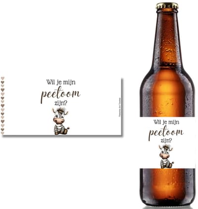 Bieretiket Peetoom – Wil Je Mijn Peetoom Zijn? – Zebra Design – 18,5 x 9 cm- Etiket