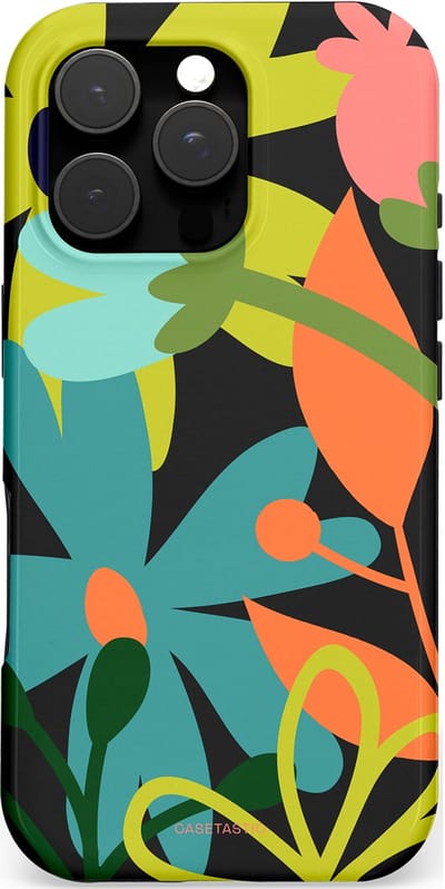 Casetastic hoesje geschikt voor Apple iPhone 16 Pro - MagSafe - Dubbellaagse bescherming - Botanisch Feest - Fashion Case - Zwart Olijfgroen Goud Petrol