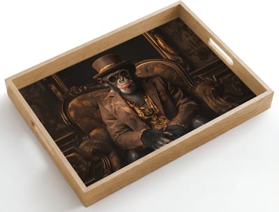 Dienblad hout 50x35 cm - Schootdienblad - Chimpansee - Stoel - Pak - Bruin - Borrelplank rechthoek - Plateau dienbladen