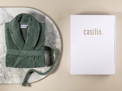 Casilin - Badjas Cadeau voor Hem en Haar in Luxe Geschenkdoos - Voor dames en heren - Maat M - Fleece & Katoen - Absorberend - Donkergroen