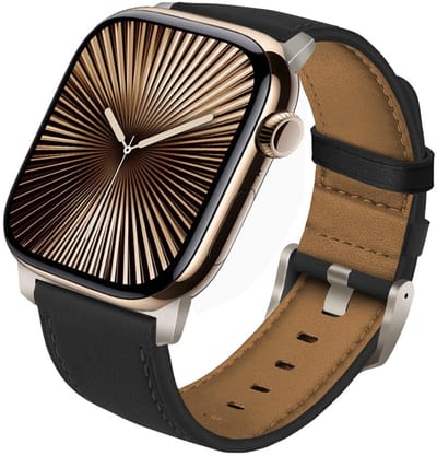 Luxe leren bandje - geschikt voor Apple Watch series 1/2/3/4/5/6/7/8/9/10/11/ SE (1,2,3) / Ultra (1,2,3) met maat 44 mm / 45 mm / 46 mm / 49 mm - nappa leer met titanium gesp - zwart