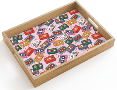 Dienblad hout 40x30 cm - Schootdienblad - Cassette - Patroon - Roze - Borrelplank rechthoek - Plateau dienbladen
