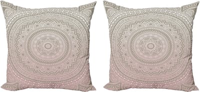 ABAKUHAUS Mandala kussensloopset (2 stuks), Indiaas thema, 45 cm, lichtroze wit beige