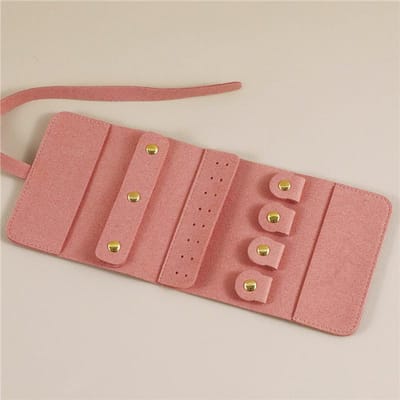 Sac de Rangement Bijoux Voyage Organisateur de Bijoux Portable Étui Pliable Pour Bracelet Bague Colliers Boucle d'Oreille Sacs de Protection Voyage expand 23x10cm rose