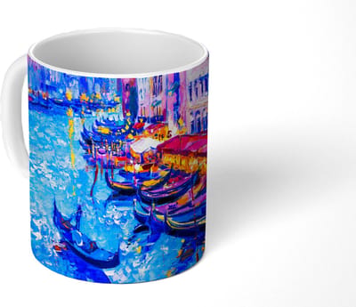 Mok - Koffiemok - Schilderij - Italië - Boot - Water - Architectuur - Mokken - 350 ML - Beker - Koffiemokken - Theemok