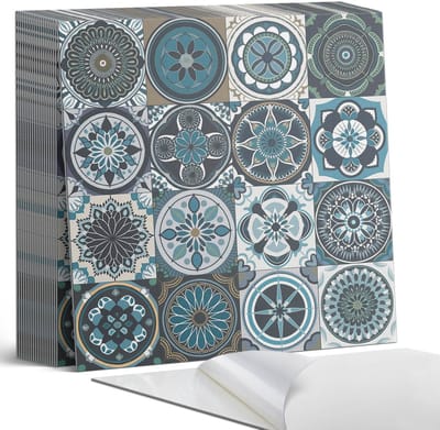 Coloray Plaktegels - Geruite mozaïekpatronen Zelfklevende Tegels - 20 cm x 20 cm - Turkoois Plaktegels - 20 stuks - Vierkant PVC Tegels - Plaktegels Badkamer - Plaktegels Vloer - Vinyl Tegels - Wandtegel Zelfklevend