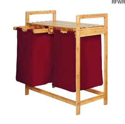 RFWR® Stijlvolle Bamboe Wasmand met Uittrekbare Waszakken - 73 cm Hoog - Donkerrood