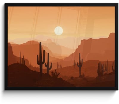 Poster in lijst - Fotolijst 70x50 cm - Posters - Landschap - Woestijn - Cactussen - Zon - Posterlijst zwart - Decoratie - Wanddecoratie woonkamer - Muurdecoratie slaapkamer