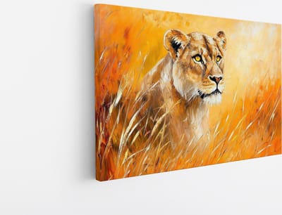 Saammp Canvas Schilderij - Leeuw - Abstract - Leeuwin - Dieren - Liefde - 45x30 - Foto op canvas - Wanddecoratie - Muurdecoratie Woonkamer - Slaapkamer decoratie - Canvas Print