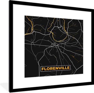 Fotolijst incl. Poster - Goud - Kaart - Stadskaart - Plattegrond - Florenville - 40x40 cm - Posterlijst