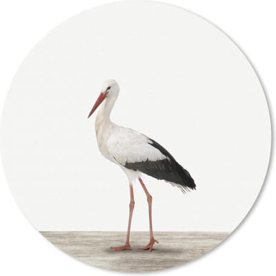 Muismat rond 20x20 cm - Mousepad Dieren - Ooievaar - Wit - Ronde muismatten