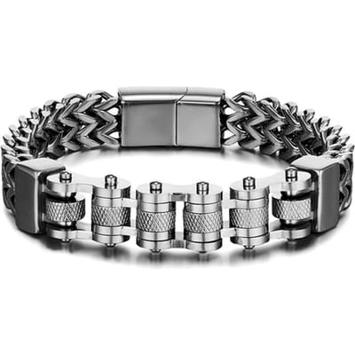 Punk Roestvrij Staal Motorfiets Ketting Armbanden Mannen Nooit Vervagend Goudkleur Breed Polsbandje Rijder Armbanden Sieraden Luxe Mannen Cadeaus 22.5cm gray