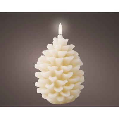 LED kaars dennenappel crème met vlam-effect - ø10,5x15,6 cm