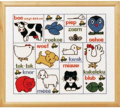 Pako Borduurpakket- tel patroon met code kaart- Boe zegt de koe, Dick Bruna - 219.260 - voorgesorteerd garen - Aida - 42 x36 cm - DIY kit