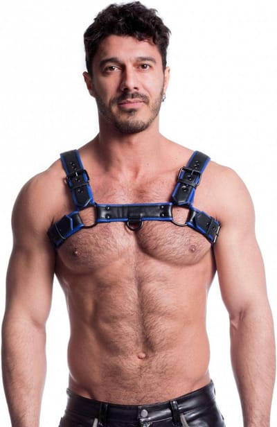 665 Vegan - Bulldog Harnas - PU Leer - Zwart/Blauw - Maat 2XL